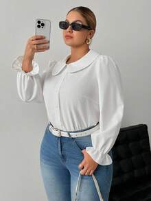 SHEIN PETITE CURVE Chemise décontractée à col rond blanche grande taille