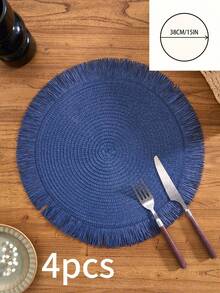 SHEIN 1/4/6/12片装北欧现代简约风格圆形纸质餐垫，带编织流苏 - 家居厨房装饰餐桌垫，防滑水杯、碗和盘子垫。适用于节日聚会、生日派对、婚宴和家居装饰 （请注意，餐垫材质为纸质，不可水洗） - 藍色 - 查看 11