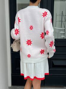 Chiquease Elegant Christmas Casual Loose Crew Neck Long Sleeve Knitted Snowflake Christmas Element Contrast Trim Pleated Midi Skirt Women Sweater Two Pieces Set, Autumn/Winter,Women's Winter Clothes,Christmas Women's Clothing,Going Out Outfit,Women's Set