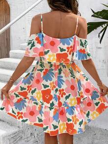 SHEIN Clasi Váy yếm in hoa hở vai giản dị cho kỳ nghỉ - Nhiều màu - Xem 2