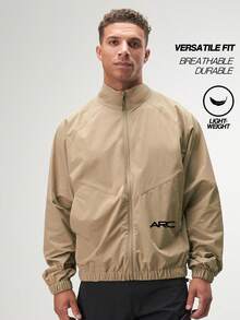 ARC Men's Raglan Sleeve Fitted Front Zip Casual Jacket Winter - Khaki - View 3