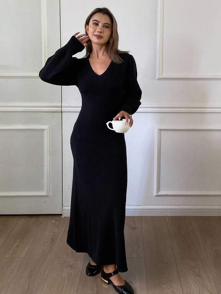 Women's Casual Solid Color Sweater Dress, Autumn/Winter