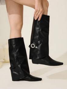 CUCCOO CHICEST Casual Comfortable Flat Simple Knee-High Boots - Black - View 1