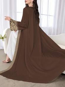 SHEIN Najma 女式花卉复古印花长袖休闲阿拉伯长袍，春秋装 - 彩色 - 查看 2