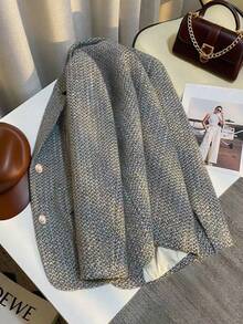 Franclia Retro französischer, eleganter H-förmiger Revers Grau-Blau Blazer für Frauen, geeignet für den täglichen Gebrauch, Herbst/Winter - Verschiedenfarbig - Übersicht 7