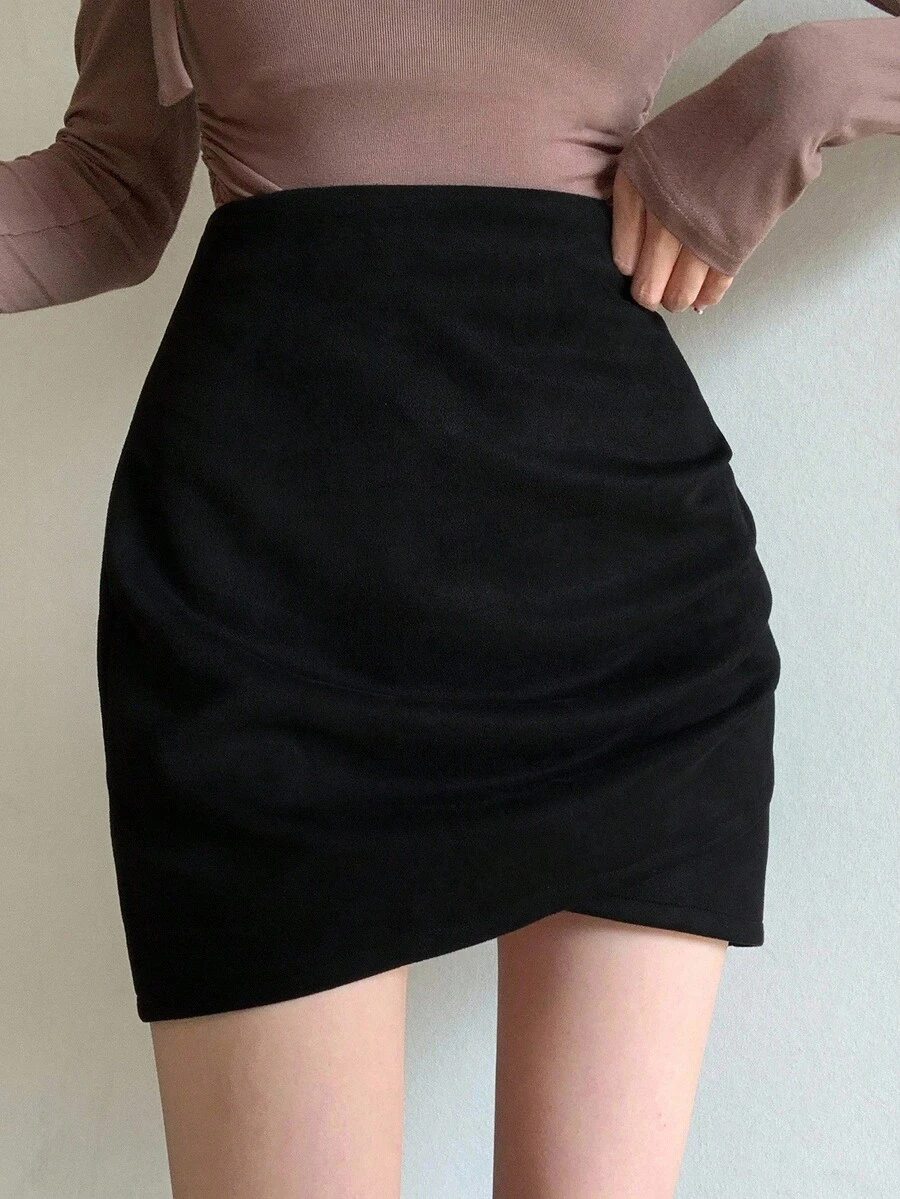 DAZY 女式交叉下摆紧身裙秋季半身裙