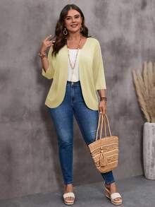 EMERY ROSE 大码度假休闲纯色教师装秋季女装夹克 - 黃色 - 查看 3