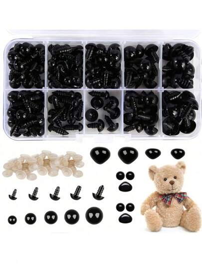 Ojos de de plástico negro, ojos de de plástico para manualidades de animales de ganchillo, ojos de muñeca, surtido de tamaños de ojos de muñeca de plástico para la fabricación de peluches de animales y osos de peluche
