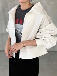 FRIFUL Women's Loose Contrast Color Jacket, Solid Color, Minimalist, Casual Everyday Wear,Back To School Clothes - White - View 7