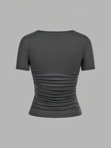 SHEIN EZwear 4件套休闲纯色圆领短袖T恤，黑色、白色、灰色可选，适合秋夏季节穿着，尺码齐全。 - 彩色 - 查看 8