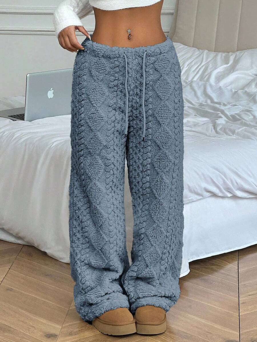 Flirla Quần ống rộng ống rộng dáng rộng thoải mái họa tiết hình học có dây rút eo dành cho nữ - Màu xanh lam - Xem 1