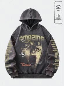 ROMWE MEN Street Life 男童印花水洗连帽衫