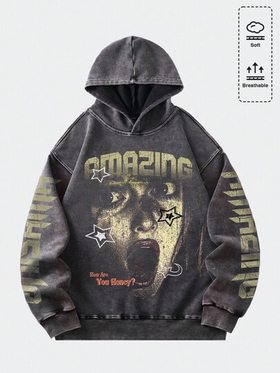 Street Life هودي مغسول مطبوع بشكل شخصية الولد