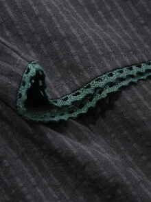 Livesso 极简条纹半扣荷叶边家居服套装，舒适保暖，秋冬睡衣 - 黑色 - 查看 7