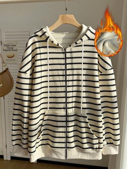 Comfortcana 大码休闲简约黑白条纹运动衫