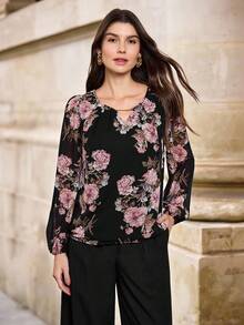 EMERY ROSE Floral Print Lantern Sleeves Blouse - Multicolor - View 3