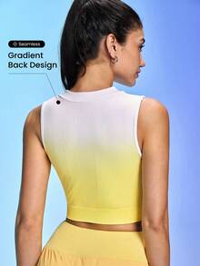 Easithlete Women's Ombre Zipper Front Cropped Sports Tank Top - Yellow - View 2