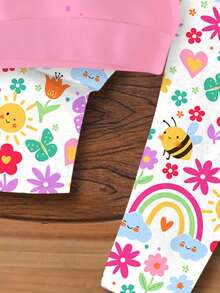 SHEIN Baby Mädchen Lässig Süß Floral, Gesicht, Regenbogen, Insekt, Schmetterling Muster Weich Dick Rundhals Langarm Sweatshirt und Leggings Set, geeignet für Herbst/Winter