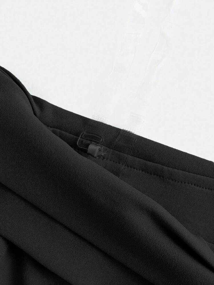 SHEIN Girlism Teen Girl Elegant Solid Color Off-Shoulder Ruffle Fitted High Slit Fishtail Hem Dress, Summer Elegant Dress Evening Wear Long Black Dress Classy Dress Black Dress Elegant Black Dresses Classy Elegant Fall Winter - Black - View 6