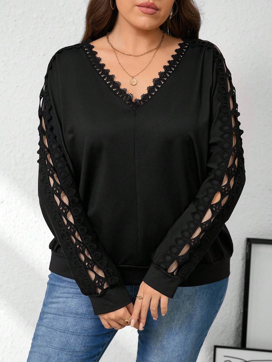 PRETTODAY Camicetta Donna Con Scollo A V E Pizzo A Uncinetto - Maniche Corte Svolazzanti, Bottoni, Taglie S-XXL - 2