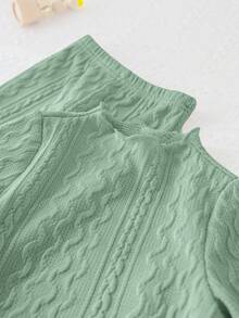 SHEIN Babygirl Green Ruffle Trim Long Sleeve Top And Elastic Waist Flare Pants Set, Autumn/Winter Mint Green Baby Girl Set Baby Girl Mint Green Outfit Toddler Girl Green Outfit Set Baby Girl Green Outfit Set Woven Green Outfit Set Baby Fall - Green - View 11