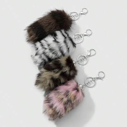 ROMWE J-Fashion 1 Y2k Retro Sweet Cool Personalized Fashion Cute High Quality Multi-Color Plush Simulation Gradual Change Horizontal Leopard Print Fox Furry Animal Mini Tail DIY Keychain Accessories Bag Pendant, Random Color, Suitable For Girls And Ladies Daily Wear, Holiday Gifts