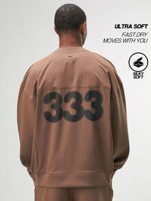 Sudadera casual de cuello redondo con gráfico de letras y hombros caídos para hombres, de manga larga, para otoño - Marrón - Ver 2