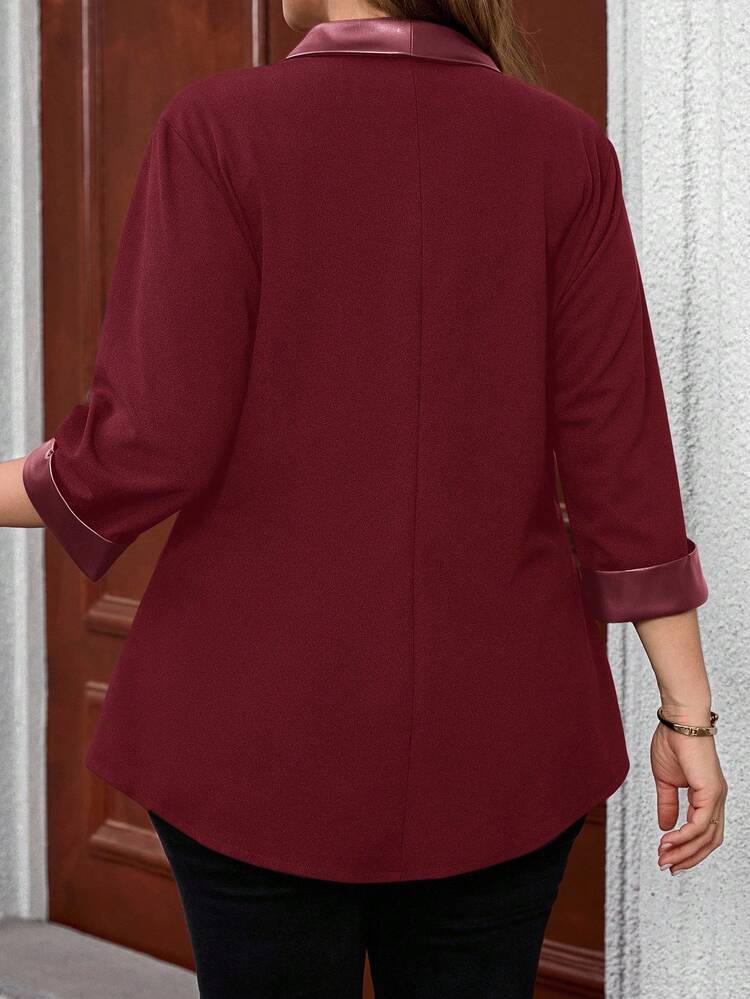 Plus Size Women's Casual Personalized Patchwork Leather Jacket, Spring/Autumn