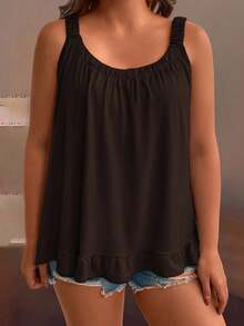 SHEIN EMERY ROSE CURVE Camiseta sin mangas holgada y plisada de unicolor para mujer de talla grande