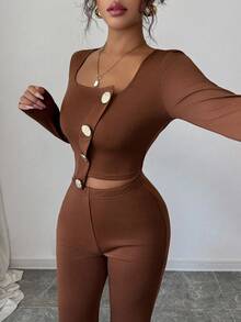 Elenzga Women's Elegant Office Commute Afternoon Tea Party Asymmetric Hem Long Sleeve Blazer Jacket And Elastic Waist Pants 2 Pieces Suit Set, Autumn/Winter Fall Cloth For Women - Brown - View 6