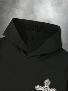 PAVTROS Bộ 2 món áo hoodie và quần ống loe Cross Angel Wings thu/đông dành cho nam - màu đen - Xem 5