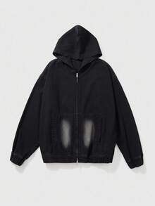 ROMWE MEN Street Life Men's Casual Washed Denim Hoodie, Fall - Blue - View 1