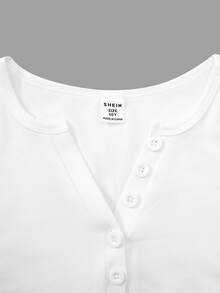 Girls V-Neck Button Long Sleeve T-Shirt, Korean Style Slim Fit Casual Tee, Spring/Autumn Fall Winter - Multicolor - View 5