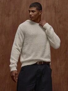 Musero Maglione oversize con cappuccio a maniche lunghe in mohair, felpa con cappuccio per uomo, abbigliamento autunnale/invernale