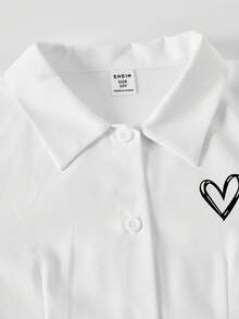 Elladie kids Camisa casual de manga larga con botones y ajuste ceñido con estampado para niña preadolescente