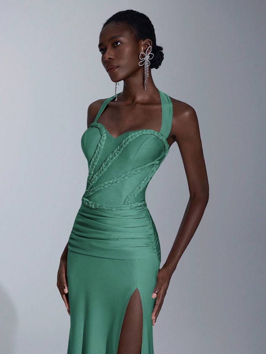 Elitara Thanh lịch, Lãng mạn, Gợi cảm, Tối giản, Hồng nhạt, Vải dệt kim co giãn, Dệt, Cúp ngực, Viền váy đuôi cá, Xòe, Thời trang, Người có ảnh hưởng, Lễ hội, Kỳ nghỉ, Tiệc sinh nhật, Sự kiện cưới, Đầm dạ hội trang trọng - Màu xanh Bạc hà - Xem 1