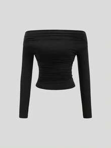 Sweetra 3件套女士百搭露肩长袖短款上衣，舒适亲肤，修身 - 彩色 - 查看 3