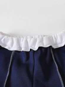 女童连帽棒球夹克和休闲运动裤套装 - 藏蓝色 - 查看 4