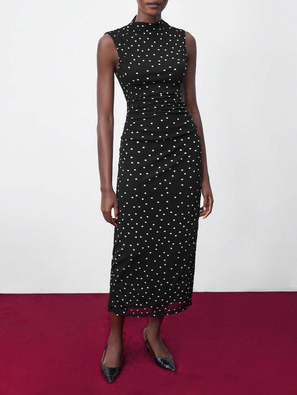 SHEIN Maija Women's Black And White Polka Dot Sleeveless Mid-Length Dress,Summer Elegant Tea Party Chic Formal Graduation Dress,Halloween Cosplay Party Dresses
