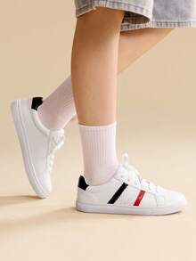 CUCCOO EASI Women's Lace-Up Contrast Color Flat Casual Sneakers - White - View 5