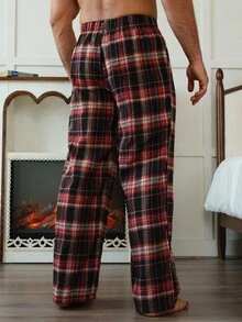 DAZY 男士红黑格子睡裤，春夏、秋季、冬季 - 紅色 - 查看 2