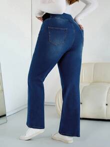 SHEIN CURVE+ Women Plus Retro Dark Blue Autumn And Winter High-Elastic Flared Jeans,All,Halloween Costumes, Country Style For Women, Chic Autumn - Dark Wash - View 2