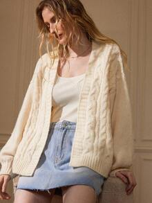 Écloséra Vintage Twist Cable Solid Color Casual Long Sleeve Cardigan Sweater Formal Clothing