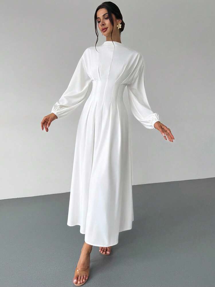 Firerie فستان أنيق أبيض للنساء بياقة عالية ومنطقة الخصر مربوطة ، قصة أكمام فانوس ورفرفة، موديل A-line من النوع الطويل الوسط، مناسب للعمل والمكتب والعطلات والمناسبات الرومانسية، ملائم للربيع والصيف والخريف، فستان تخرج أبيض، فستان فينتاج - أبيض - مشاهدة 4