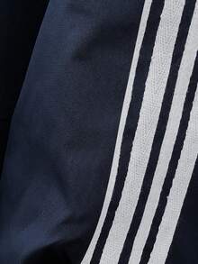 FRIFUL 女士休闲运动撞色条纹侧高领拉链落肩宽松夹克，秋季服装 - 藏蓝色 - 查看 6