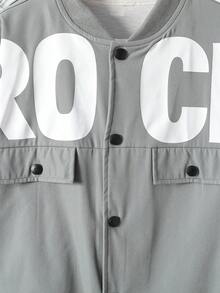 SHEIN 2pcs Tween Boy Letter Print Utility Jacket And Pants Set, Front Button Closure, Casual Grey Fall Winter - Grey - View 7