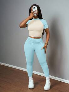 Slaydiva 2025夏季新音乐节、复活节、西部风情、游牧风、圣帕特里克节、生日派对、毕业典礼、学生装、休闲装、日常装、度假装、邮轮装、海滩装、日光浴装、时尚装、街头服饰、撞色设计、褶皱女装套装 - 淺藍色 - 查看 4