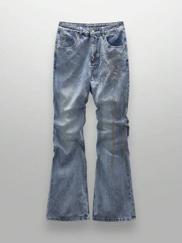 NEON BLANC Jeans casuales para hombre con efecto de lavado de agua y diseño de telaraña