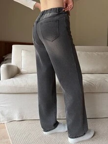 SHEIN Tall 女士休闲直筒保暖牛仔裤，秋冬季 - 灰色 - 查看 4