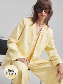Ontre 2025秋冬新款女士纯色西装外套、优雅婚礼宾客礼服、教堂商务休闲装、百搭轻便夹克 - 黃色 - 查看 8
